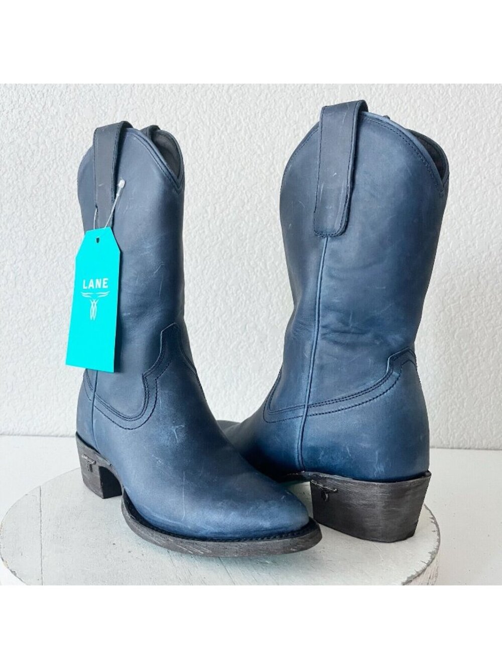 Lane PLAIN JANE Womens Blue Cowboy Midi Boots Sz 5 Western Cowgirl Short Bootie